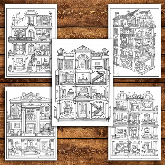Carte de colorat pentru relaxare si antistres, 40 de ilustratii, Casute de papusi, 86 pagini [5]