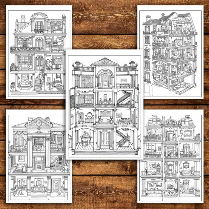 Carte de colorat pentru relaxare si antistres, 40 de ilustratii, Casute de papusi, 86 pagini [5]