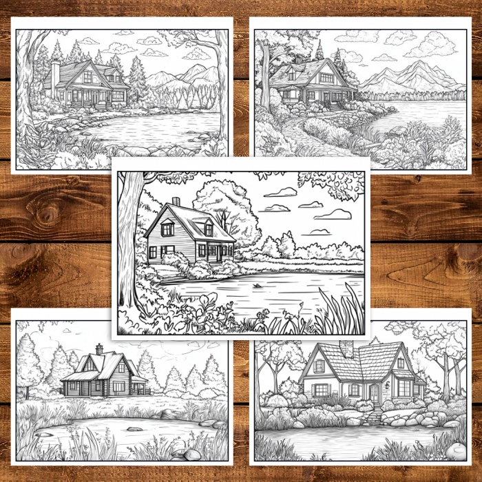 Carte de colorat pentru relaxare si antistres, 40 de ilustratii, Casute la Lac, 86 pagini [6]