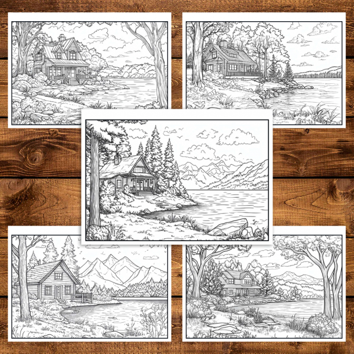 Carte de colorat pentru relaxare si antistres, 40 de ilustratii, Casute la Lac, 86 pagini [4]
