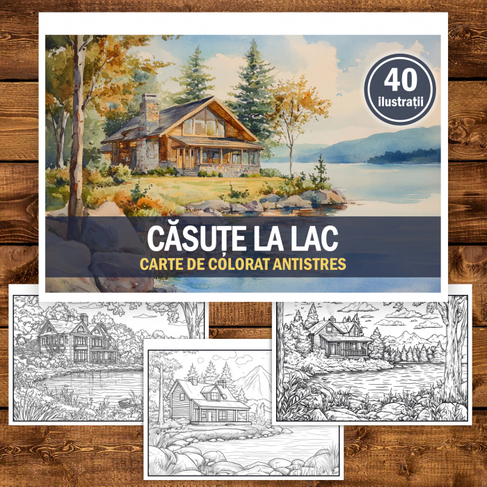 Carte de colorat pentru relaxare si antistres, 40 de ilustratii, Casute la Lac, 86 pagini [2]