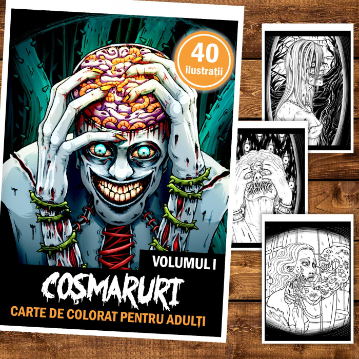 Carte de colorat pentru relaxare si antistres, 40 de ilustratii, Cosmaruri - Volumul I, 86 pagini [2]