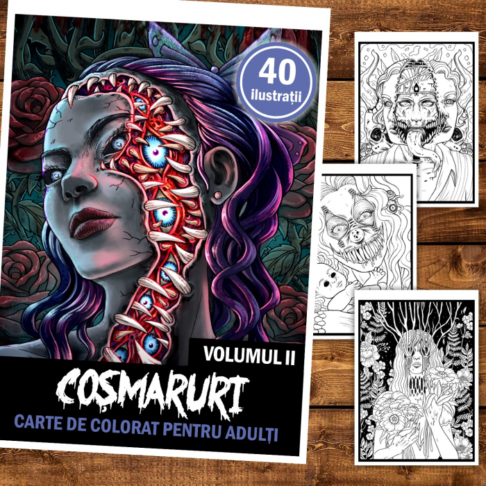 Carte de colorat pentru relaxare si antistres, 40 de ilustratii, Cosmaruri - Volumul II, 86 pagini [2]