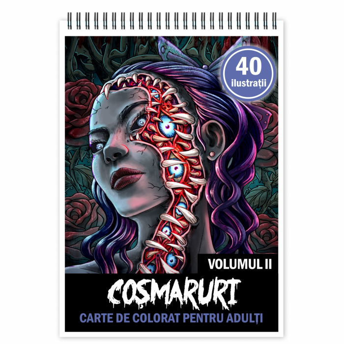 Carte de colorat pentru relaxare si antistres, 40 de ilustratii, Cosmaruri - Volumul II, 86 pagini [1]