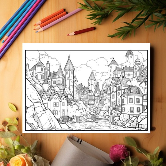 Carte de colorat pentru relaxare si antistres, 40 de ilustratii, Fantasy Houses, 86 pagini [3]