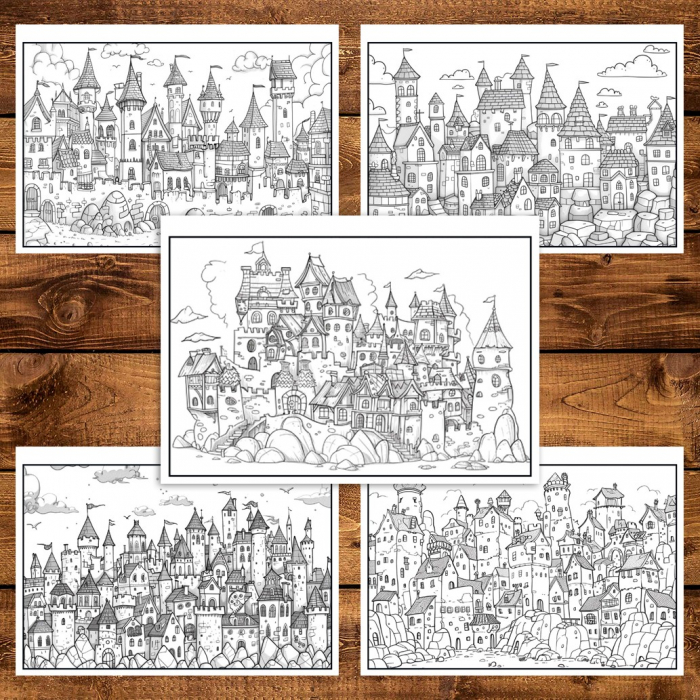 Carte de colorat pentru relaxare si antistres, 40 de ilustratii, Fantasy Houses, 86 pagini [4]