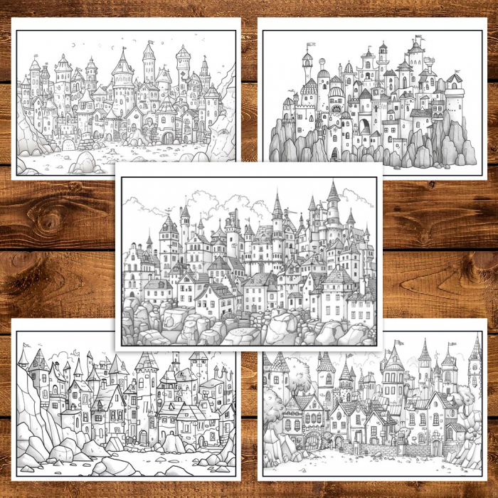 Carte de colorat pentru relaxare si antistres, 40 de ilustratii, Fantasy Houses, 86 pagini [6]