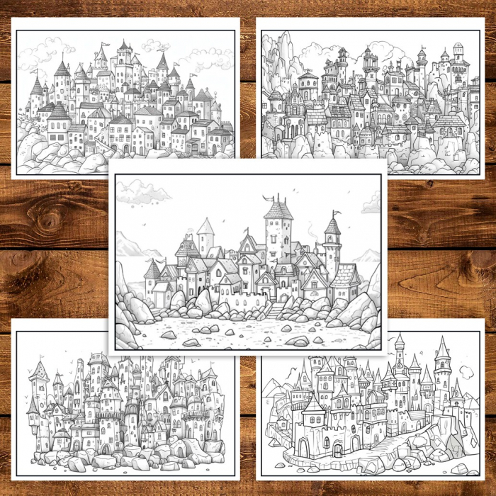 Carte de colorat pentru relaxare si antistres, 40 de ilustratii, Fantasy Houses, 86 pagini [5]