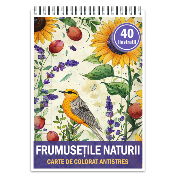 Carte de colorat pentru relaxare si antistres, 40 de ilustratii, Frumusetile Naturii, 86 pagini [1]
