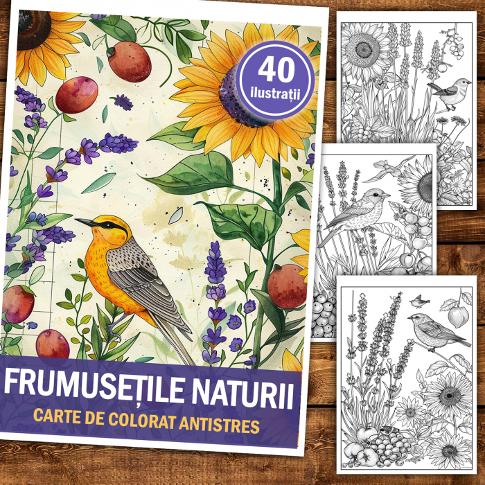 Carte de colorat pentru relaxare si antistres, 40 de ilustratii, Frumusetile Naturii, 86 pagini [2]