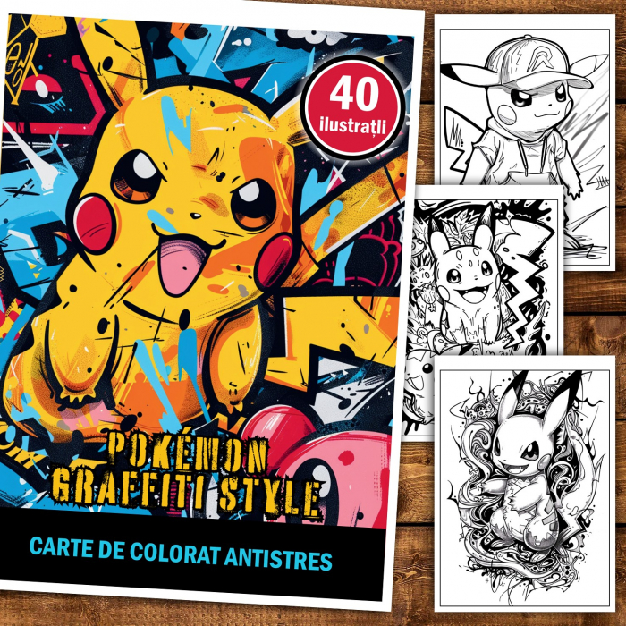 Carte de colorat pentru relaxare si antistres, 40 de ilustratii, Graffiti Pokemon, 86 pagini [2]