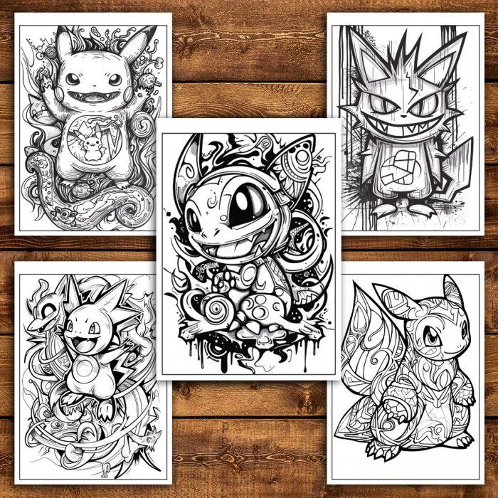 Carte de colorat pentru relaxare si antistres, 40 de ilustratii, Graffiti Pokemon, 86 pagini [6]