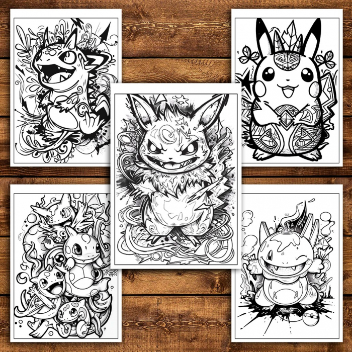 Carte de colorat pentru relaxare si antistres, 40 de ilustratii, Graffiti Pokemon, 86 pagini [5]