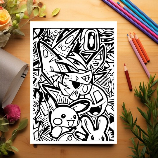 Carte de colorat pentru relaxare si antistres, 40 de ilustratii, Graffiti Pokemon, 86 pagini [3]