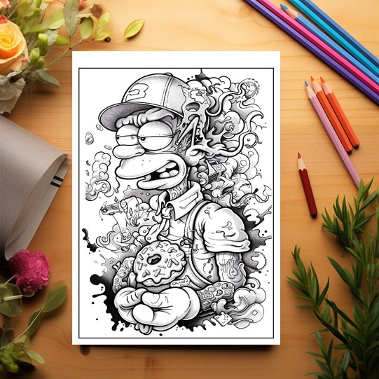 Carte de colorat pentru relaxare si antistres, 40 de ilustratii, Graffiti Simpsons, 86 pagini [3]