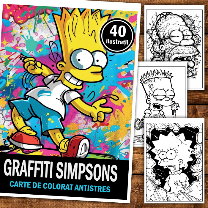 Carte de colorat pentru relaxare si antistres, 40 de ilustratii, Graffiti Simpsons, 86 pagini [2]