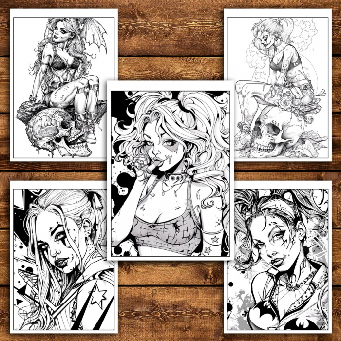 Carte de colorat pentru relaxare si antistres, 40 de ilustratii, Harley Quinn, 86 pagini [4]