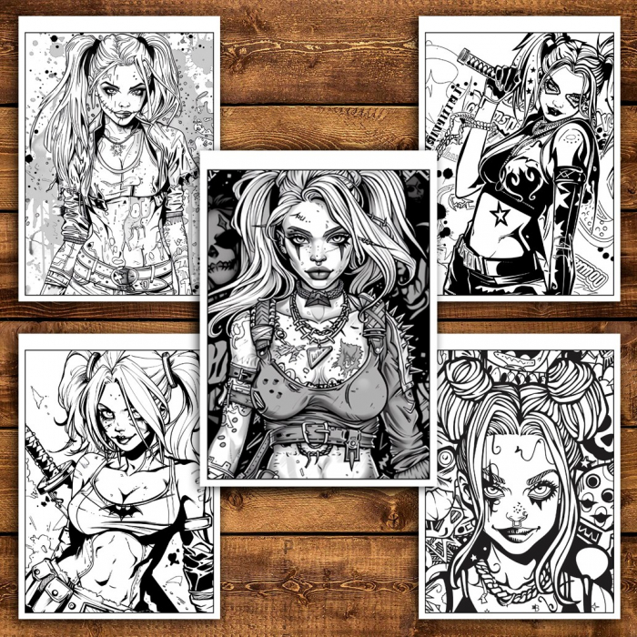 Carte de colorat pentru relaxare si antistres, 40 de ilustratii, Harley Quinn, 86 pagini [5]