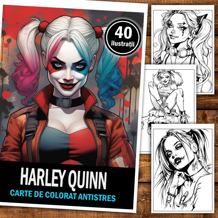 Carte de colorat pentru relaxare si antistres, 40 de ilustratii, Harley Quinn, 86 pagini [2]