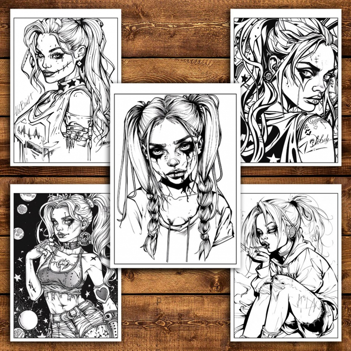 Carte de colorat pentru relaxare si antistres, 40 de ilustratii, Harley Quinn, 86 pagini [6]
