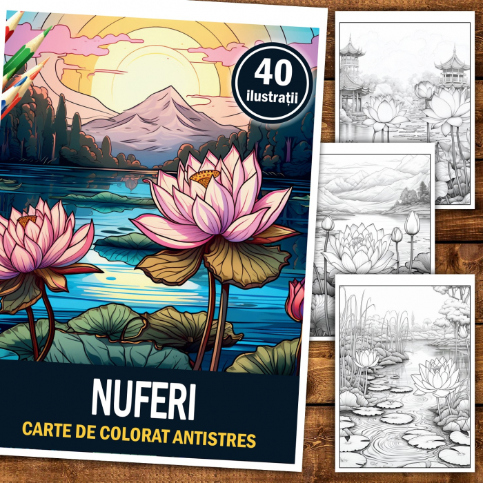 Carte de colorat pentru relaxare si antistres, 40 de ilustratii, Nuferi, 86 pagini [2]