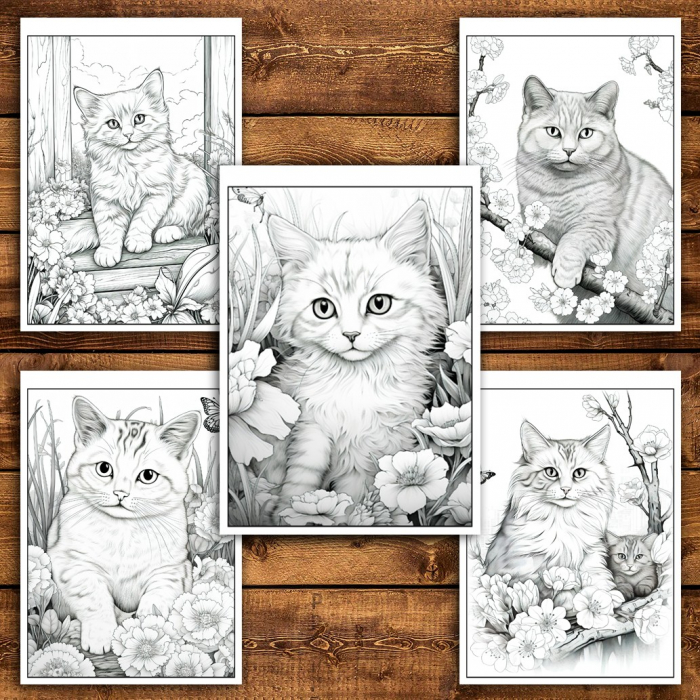 Carte de colorat pentru relaxare si antistres, 40 de ilustratii, Spring Cats, 86 pagini [4]