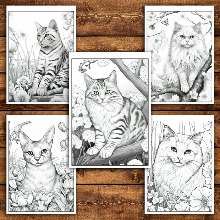 Carte de colorat pentru relaxare si antistres, 40 de ilustratii, Spring Cats, 86 pagini [5]