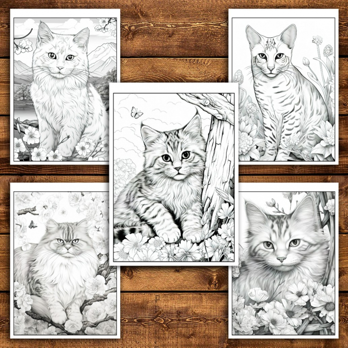 Carte de colorat pentru relaxare si antistres, 40 de ilustratii, Spring Cats, 86 pagini [6]