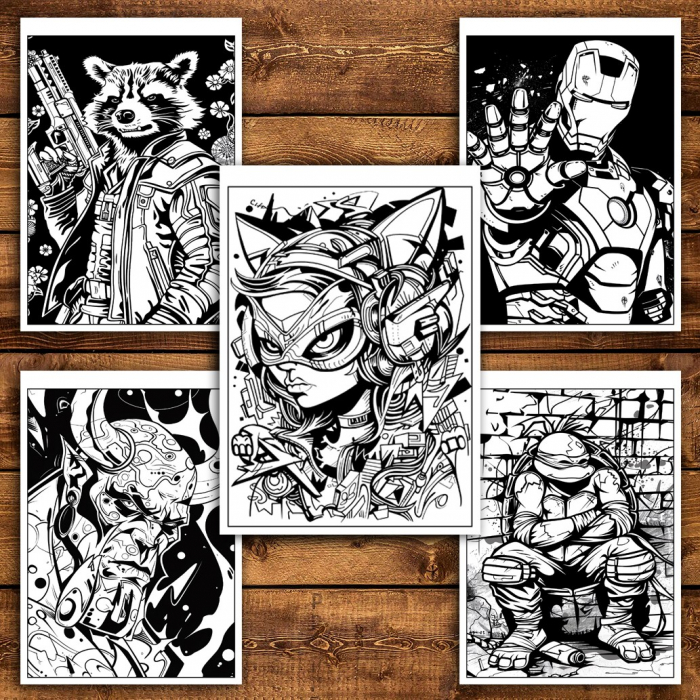 Carte de colorat pentru relaxare si antistres, 40 de ilustratii, Supereroi in stil graffiti - Volumul II, 86 pagini [4]