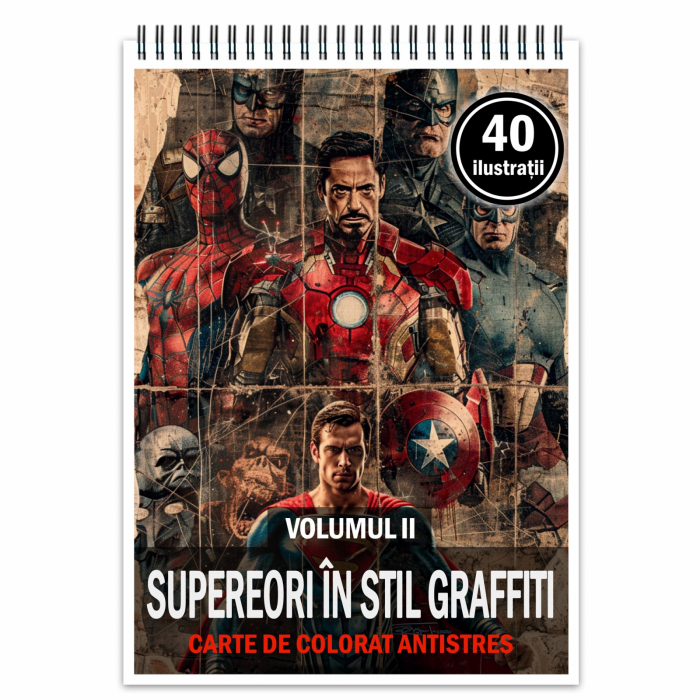 Carte de colorat pentru relaxare si antistres, 40 de ilustratii, Supereroi in stil graffiti - Volumul II, 86 pagini [1]