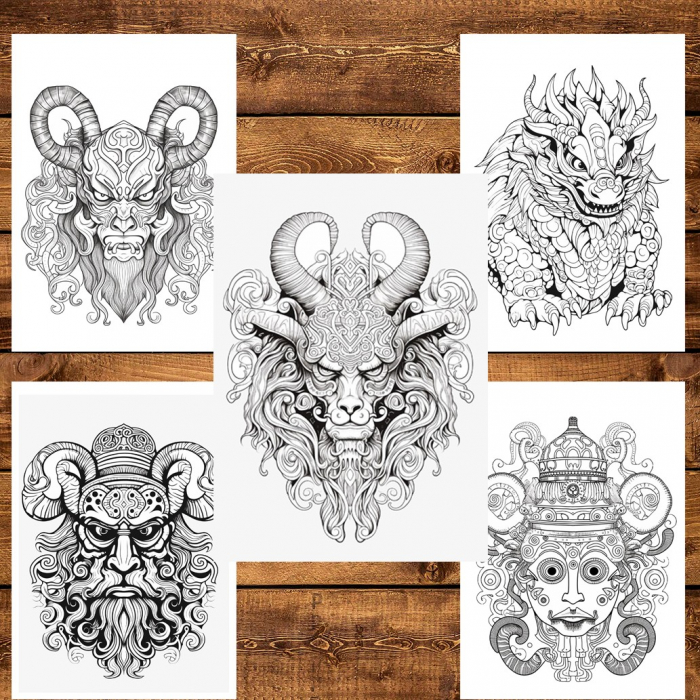Carte de colorat pentru relaxare si antistres, 43 de ilustratii, Tatuaje Bestiale, 92 pagini [4]