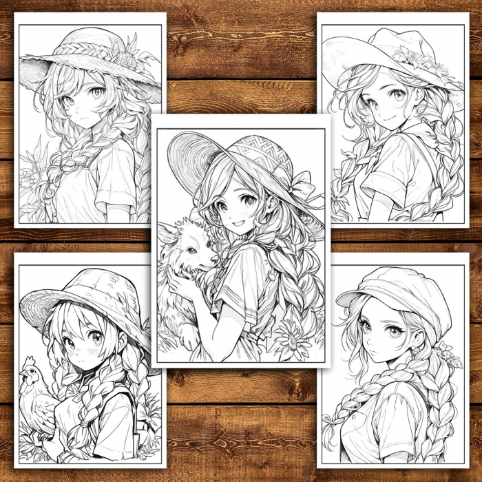 Carte de colorat pentru relaxare si antistres, 45 de ilustratii, Anime Farmer Girls, 96 pagini [4]
