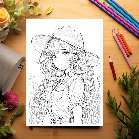 Carte de colorat pentru relaxare si antistres, 45 de ilustratii, Anime Farmer Girls, 96 pagini [2]