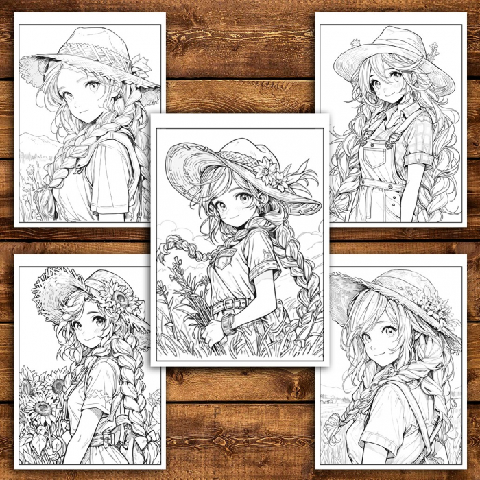 Carte de colorat pentru relaxare si antistres, 45 de ilustratii, Anime Farmer Girls, 96 pagini [3]