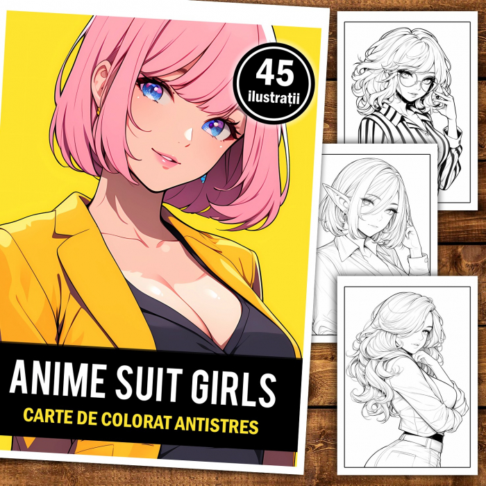 Carte de colorat pentru relaxare si antistres, 45 de ilustratii, Anime Suit Girls, 106 pagini [2]