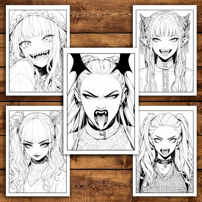 Carte de colorat pentru relaxare si antistres, 45 de ilustratii, Anime Vampire Girls, 106 pagini [5]