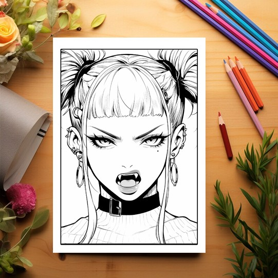 Carte de colorat pentru relaxare si antistres, 45 de ilustratii, Anime Vampire Girls, 106 pagini [3]