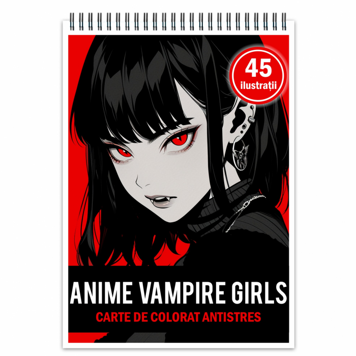 Carte de colorat pentru relaxare si antistres, 45 de ilustratii, Anime Vampire Girls, 106 pagini [1]