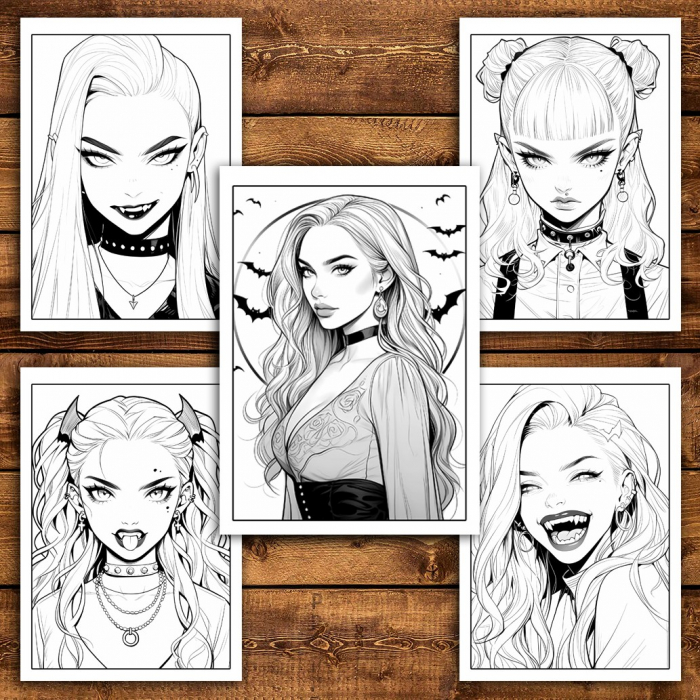 Carte de colorat pentru relaxare si antistres, 45 de ilustratii, Anime Vampire Girls, 106 pagini [6]