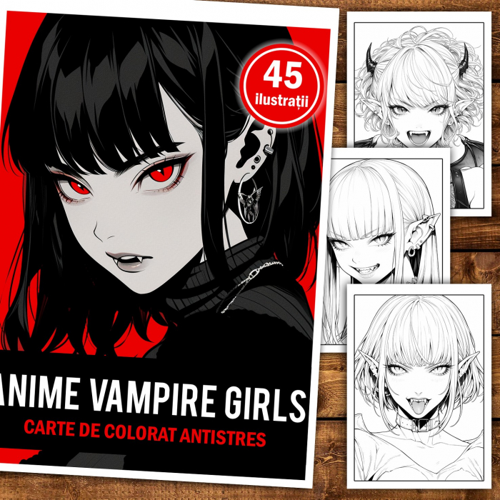 Carte de colorat pentru relaxare si antistres, 45 de ilustratii, Anime Vampire Girls, 106 pagini [2]