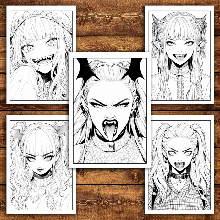 Carte de colorat pentru relaxare si antistres, 45 de ilustratii, Anime Vampire Girls, 106 pagini [5]