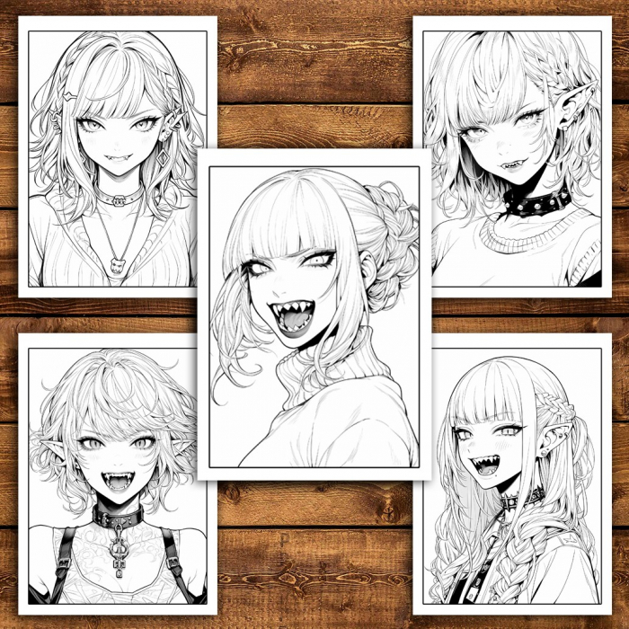 Carte de colorat pentru relaxare si antistres, 45 de ilustratii, Anime Vampire Girls, 106 pagini [4]