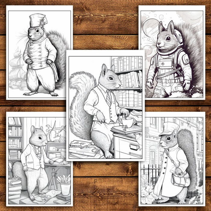 Carte de colorat pentru relaxare si antistres, 45 de ilustratii, Fantasy Squirrels 96 pagini [4]