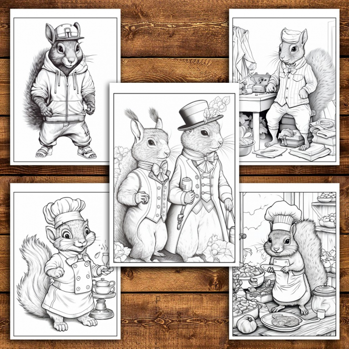 Carte de colorat pentru relaxare si antistres, 45 de ilustratii, Fantasy Squirrels 96 pagini [6]