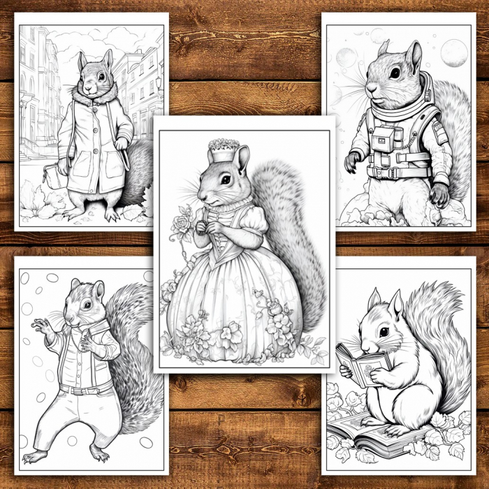 Carte de colorat pentru relaxare si antistres, 45 de ilustratii, Fantasy Squirrels 96 pagini [5]