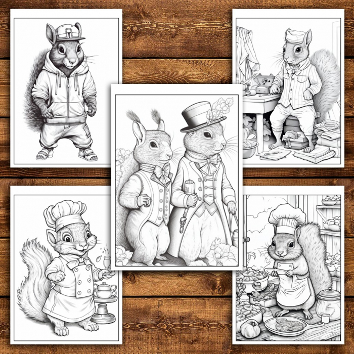Carte de colorat pentru relaxare si antistres, 45 de ilustratii, Fantasy Squirrels 96 pagini [6]