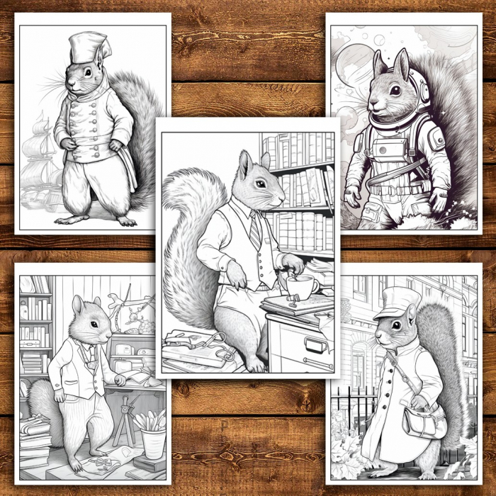 Carte de colorat pentru relaxare si antistres, 45 de ilustratii, Fantasy Squirrels 96 pagini [4]
