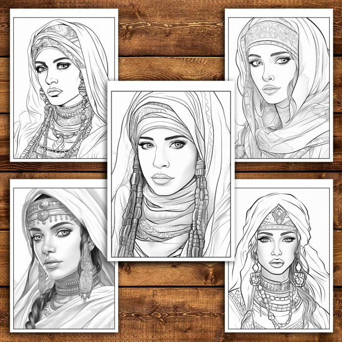 Carte de colorat pentru relaxare si antistres, 45 de ilustratii, Femei Orientale, 96 pagini [5]