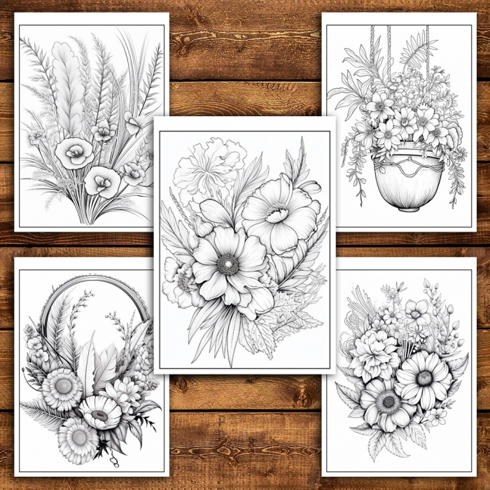 Carte de colorat pentru relaxare si antistres, 45 de ilustratii, Flori Boho, 96 pagini [6]