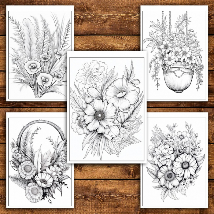 Carte de colorat pentru relaxare si antistres, 45 de ilustratii, Flori Boho, 96 pagini [6]